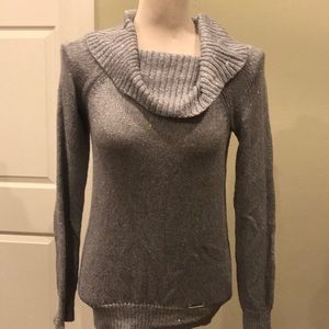 Silver cowl neck sweater with shimmery accents